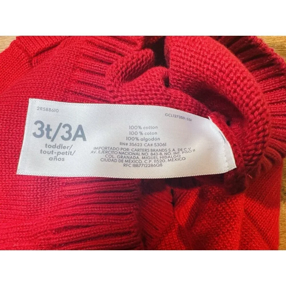 Carter’s Toddler Red Cotton Sweater Size 3T Buttons Crew Neck Holiday Winter